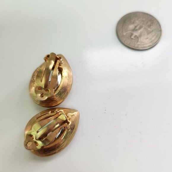 Vintage Carolee Goldtone Teardrop Faux Morganite Clip Earrings - Picture 2 of 4